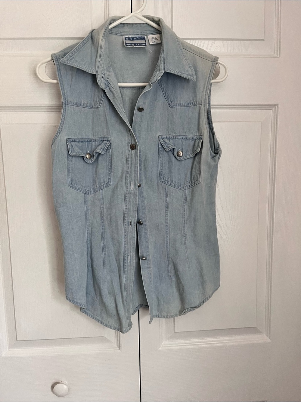 rebels Light Blue Denim Sleeveless Button-Down Shirt